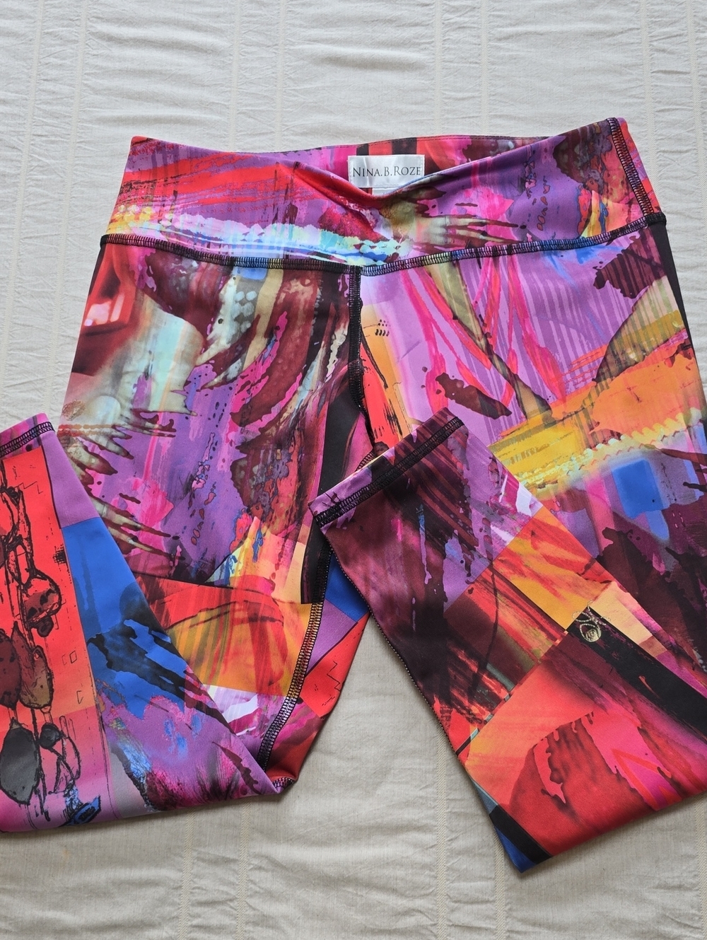Nina B Roze Trapical Abstract Watercolor Capri Leggings Women's XS